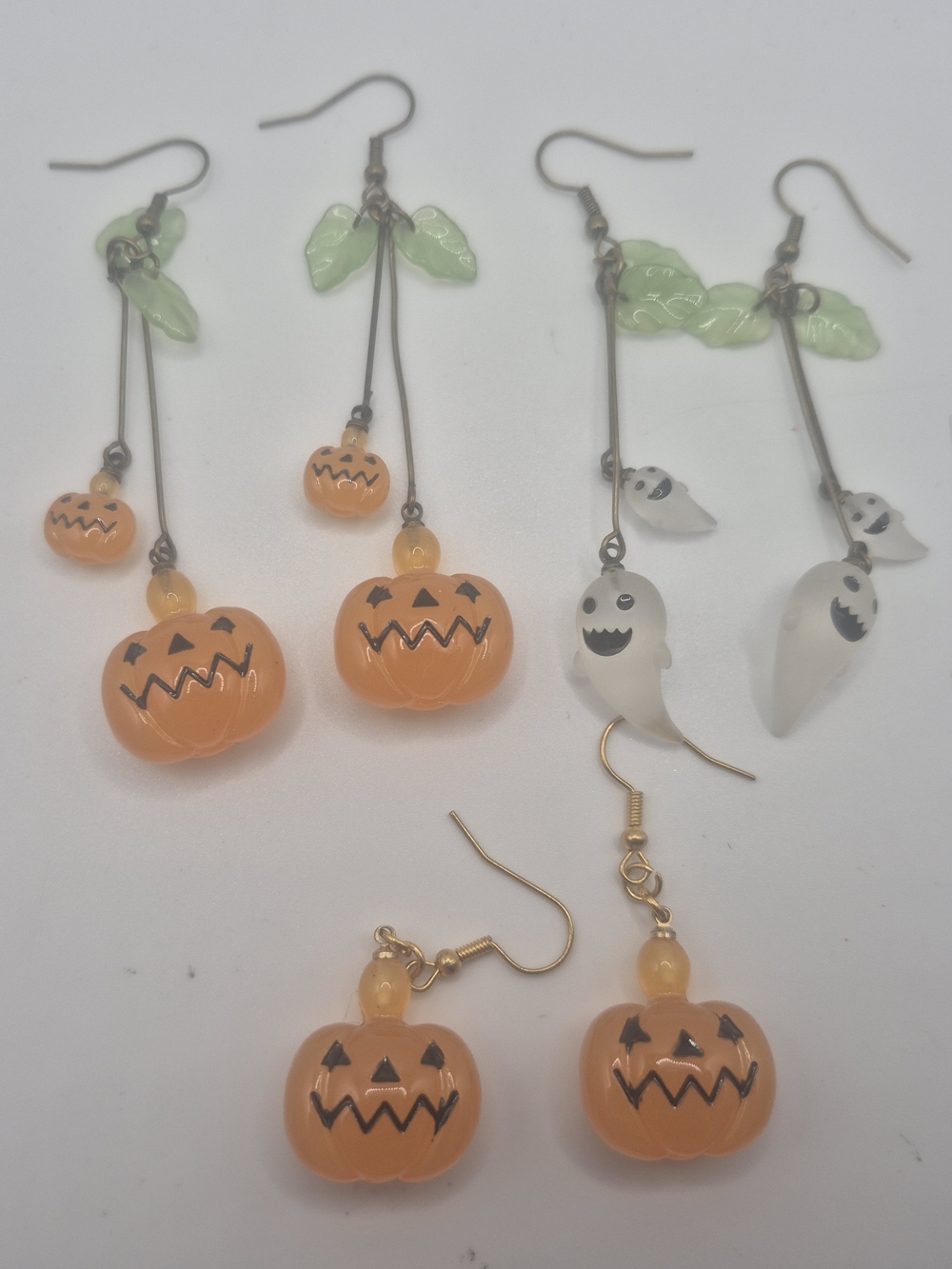 Halloween Pumpkin & Ghost Earrings Set (3 Pairs)